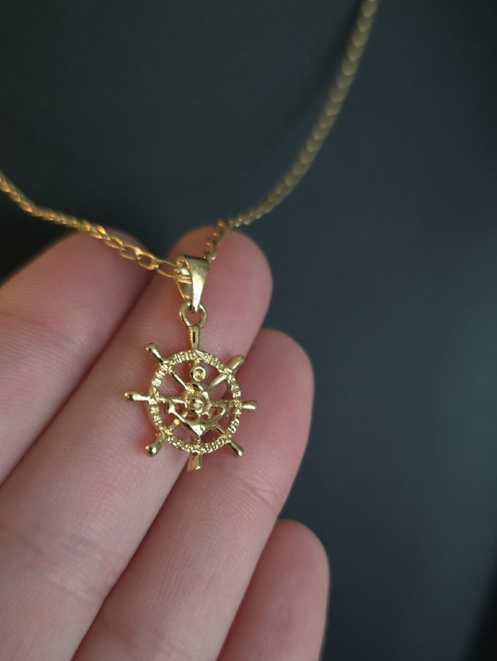 Gold Ship Wheel Pendant Necklace - Women's Jewelry - Picture 4 of 10